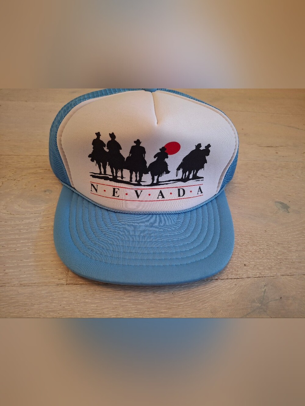 Vintage Nevada Western Trucker Hat in Light Blue and White